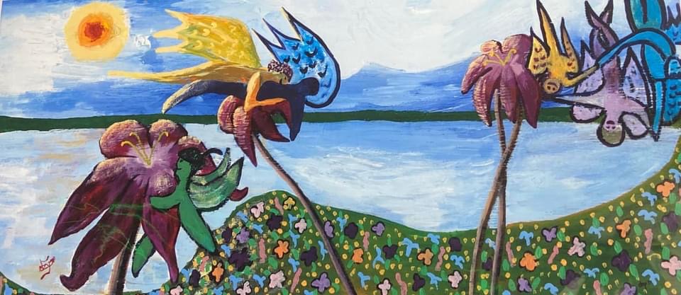 Angel Love Among the Flowers